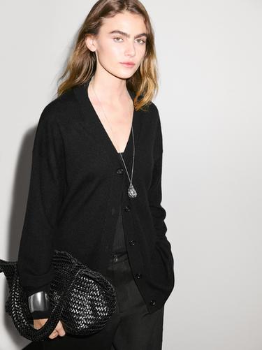 Zara 100% cashmere V-neck oversize cardigan - Black