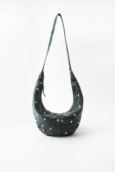 BOLSO BANDOLERA DENIM BORDADOS MARGARITAS - Azul de Zara