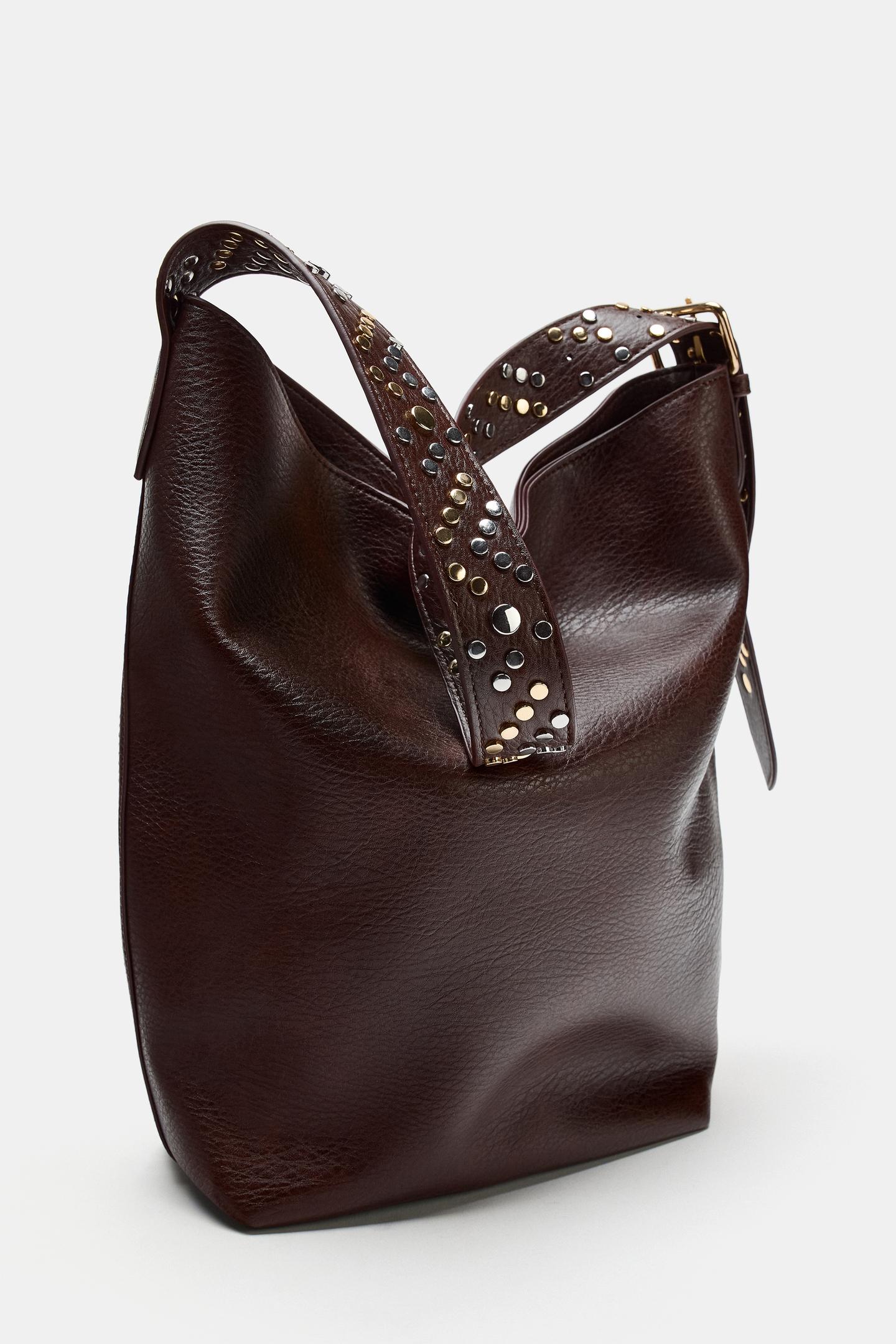 Женская сумка Zara Studded Shoulder, цвет: Тёмный рыжевато-коричневый — фото 4