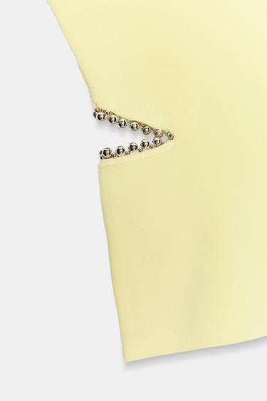 TOP EN MAILLE AJOURÉ AVEC PERLES - Jaune de Zara - Image 5