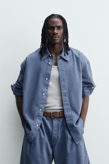 CAMISA LAVADA RELAXED FIT - Azul vigoré de Zara