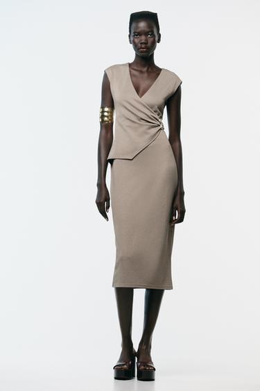 SERGE-KLEID IN WICKELOPTIK - Beige von Zara