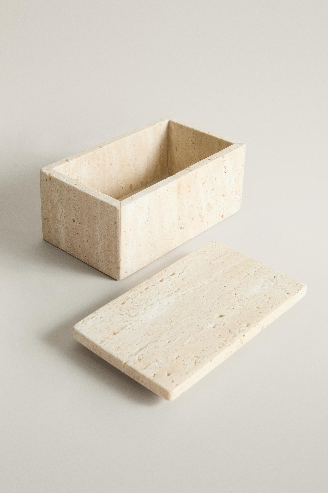 LARGE MARBLE BATHROOM ORGANIZER BOX — Beige