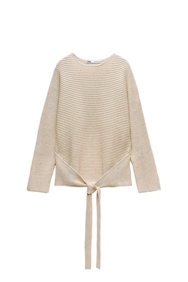 PLAIN KNIT SWEATER WITH TIE