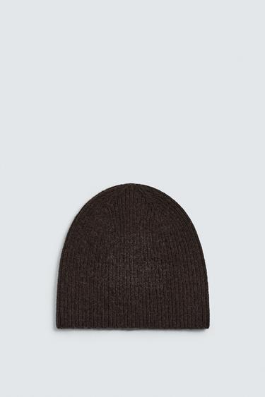 GORRO BEANIE CANALÉ CON LANA - Marrón oscuro de Zara