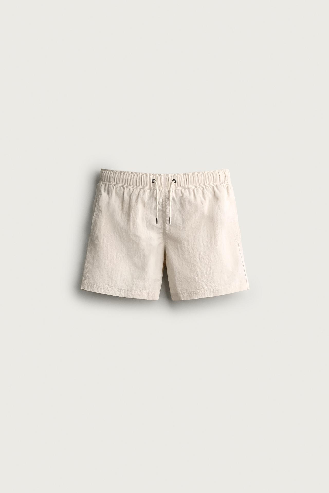 TEXTURED MID-LENGTH SWIM SHORTS — Ecru