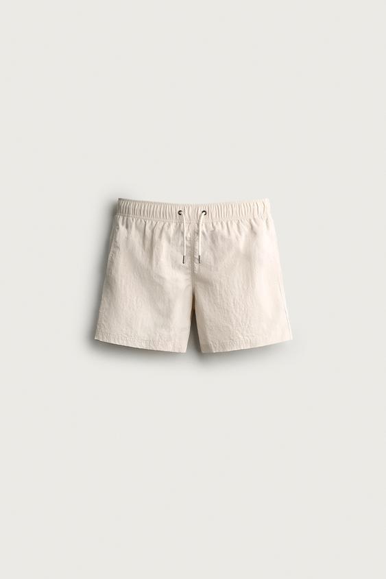 TEXTURED MEDIUM-LENGTH SWIMMING TRUNKS - Ecru by Zara - Image 0