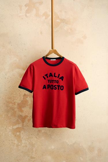 Zara TOP WITH CONTRASTING RIB TRIM - Red