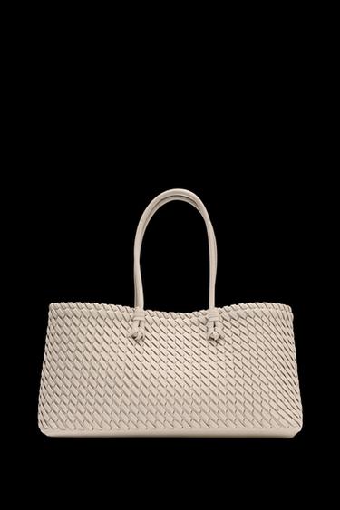 BRAIDED ELONGATED TOTE BAG - Ecru by Zara - Image 0