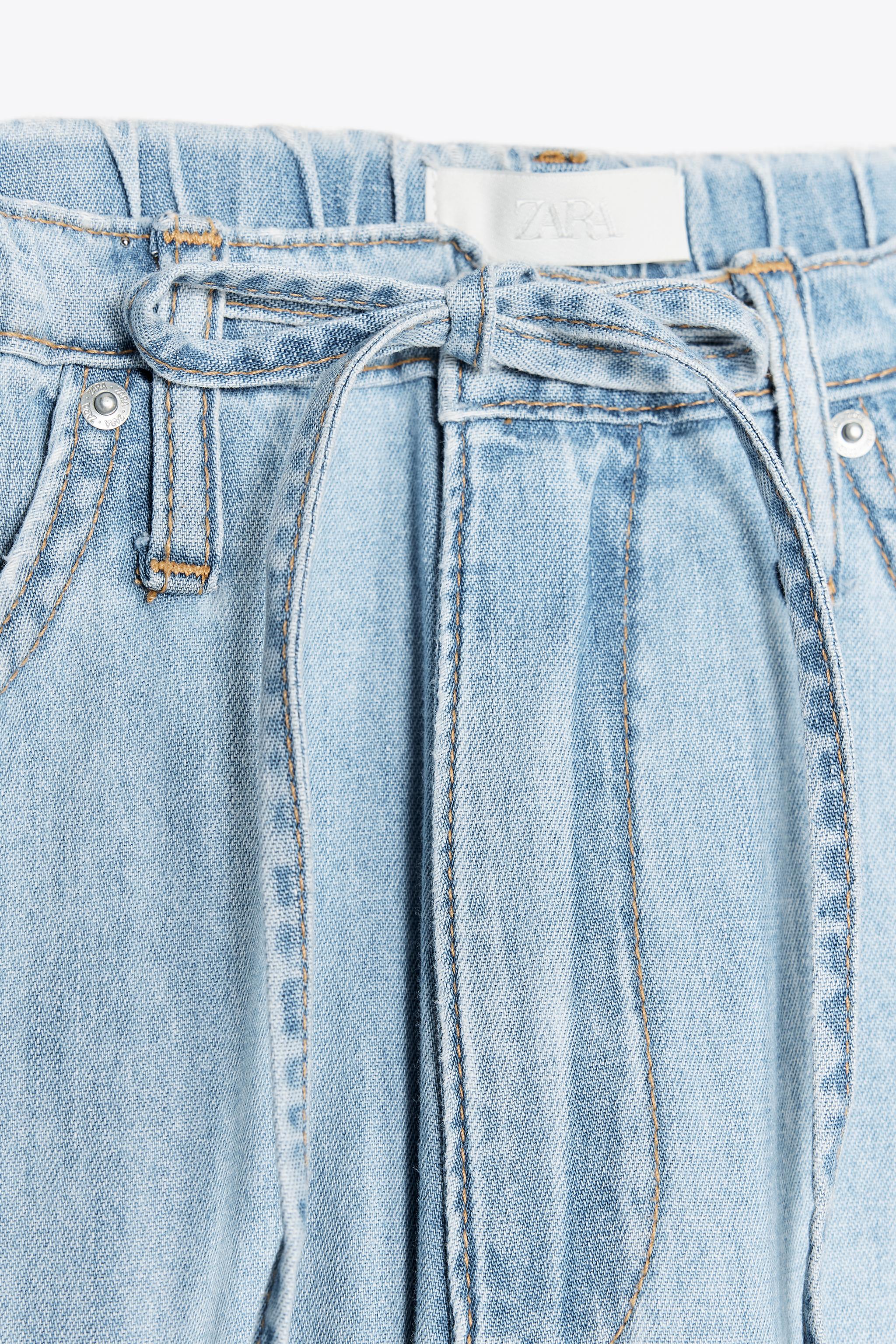 FLOWY DRAWSTRING DENIM PANTS - Light blue | ZARA United States