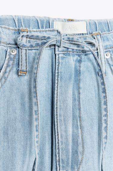 DRAWSTRING LOOSE-FITTING DENIM TROUSERS - Light blue by Zara - Image 7