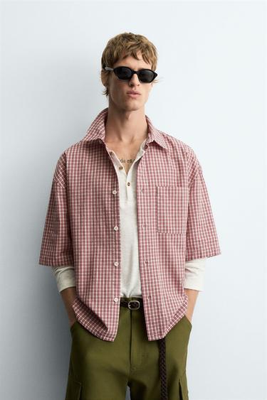 CAMISA RELAXED FIT CUADROS - Blanco / Rojo de Zara