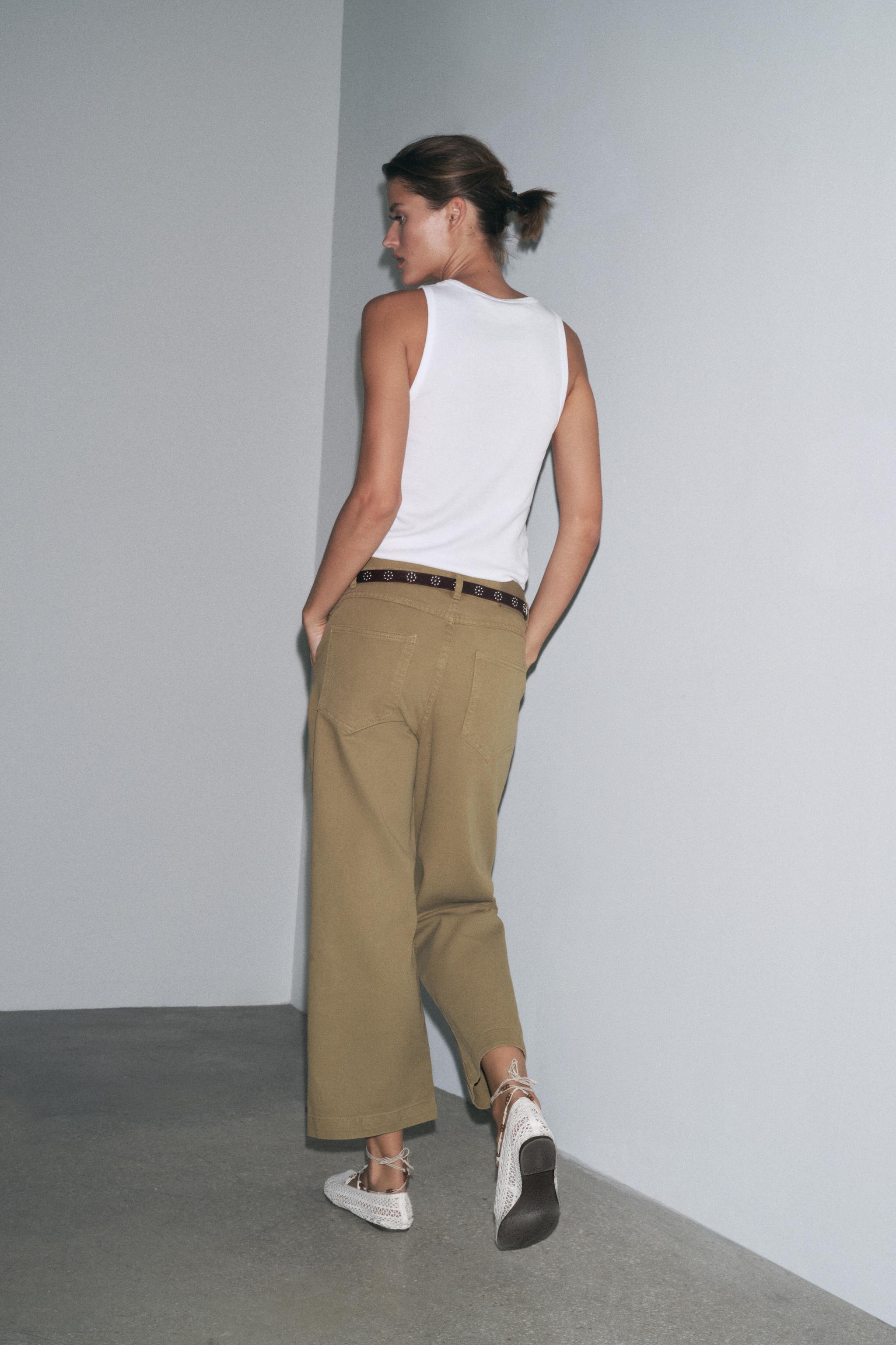 ZW COLLECTION CROPPED CHINO TROUSERS - Ecru | ZARA United