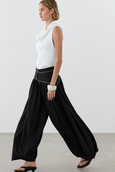 Zara Contrast flowing trousers - Black
