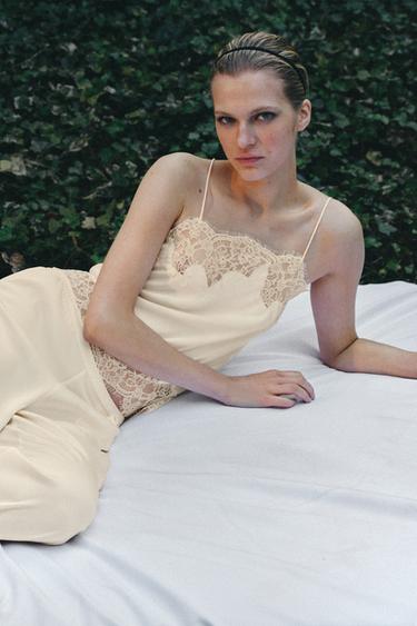 SATIN LACE-TRIMMED CAMISOLE TOP - Ecru by Zara - Image 4