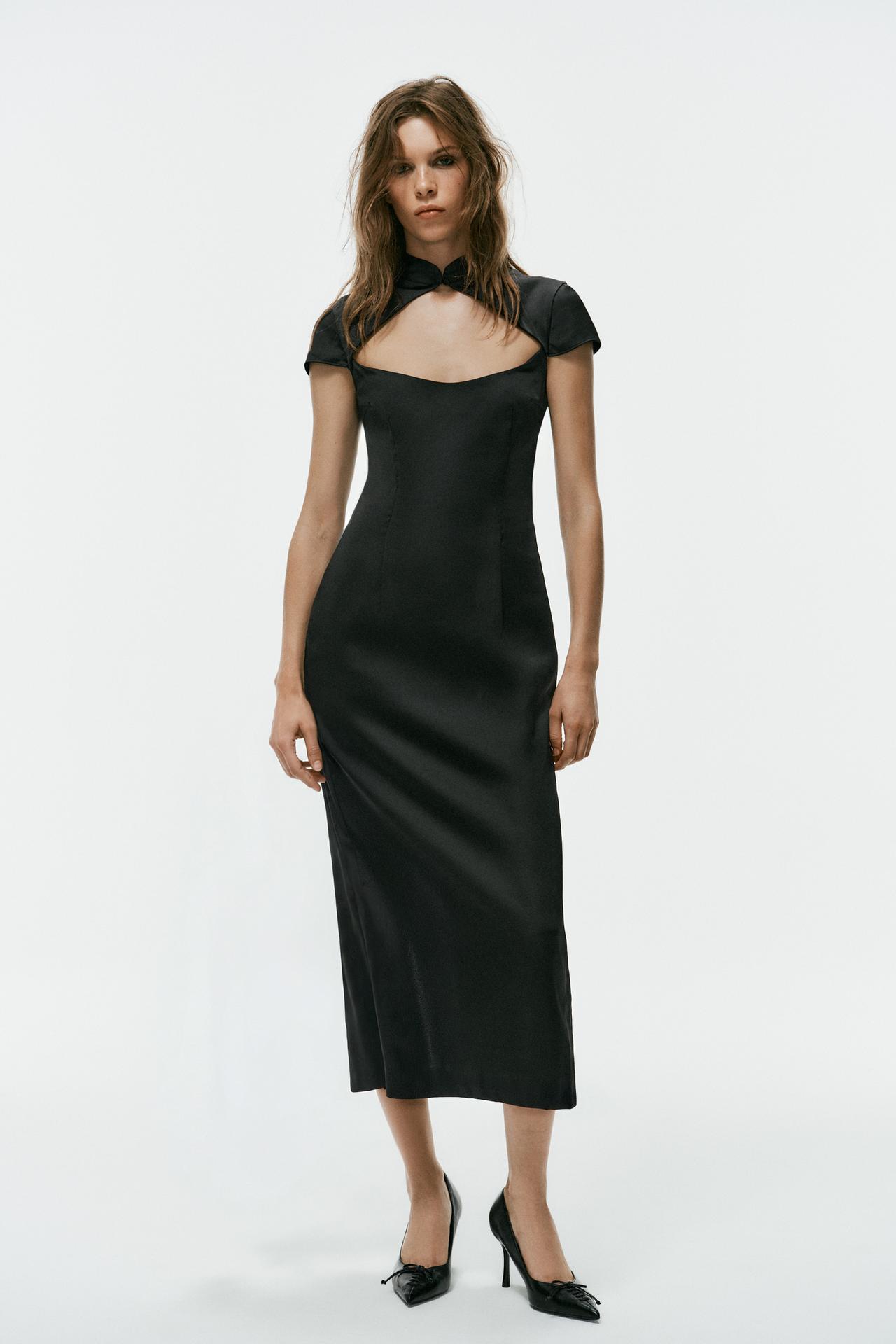SATIN OPENING midi dress