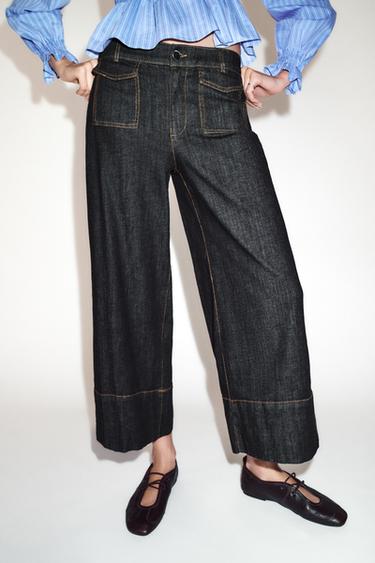 Z1975 CULOTTES DENIM TROUSERS - Black by Zara
