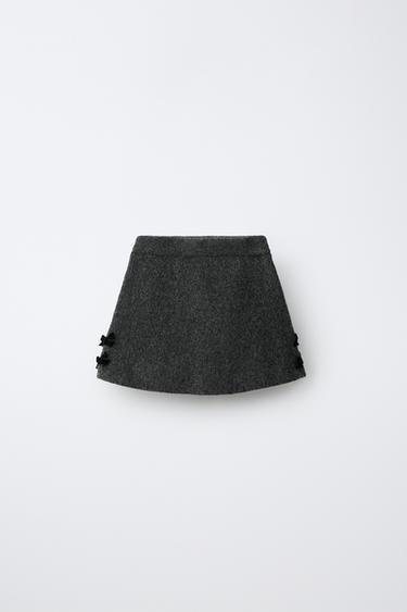 VELVET BOW KNIT SKIRT — Gray marl 1
