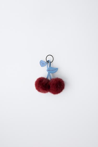 Zara FAUX FUR CHERRY KEYCHAIN - Maroon - Image 0