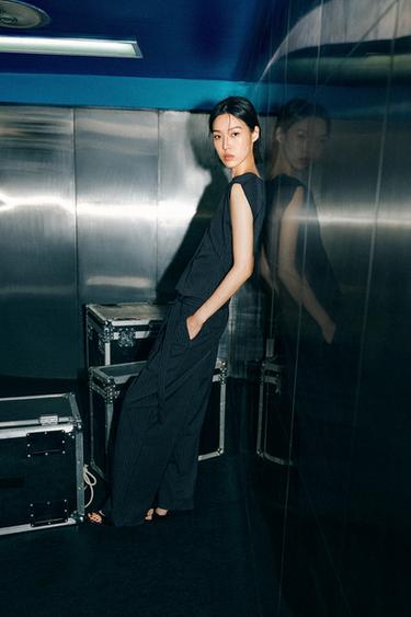 플리츠 벨트 팬츠 - Zara 네이비