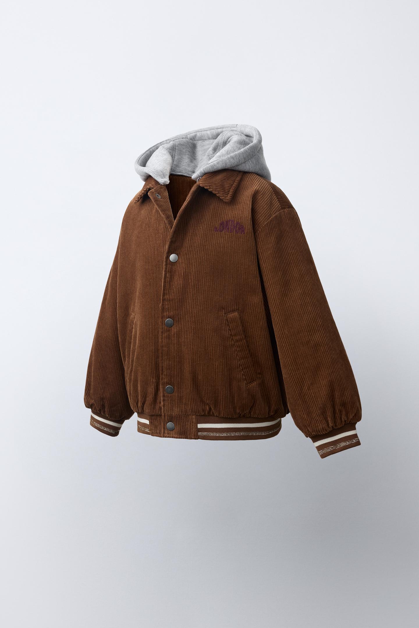 Детская куртка Zara Bomber with Detachable Hood, цвет: Коричневый — фото 3
