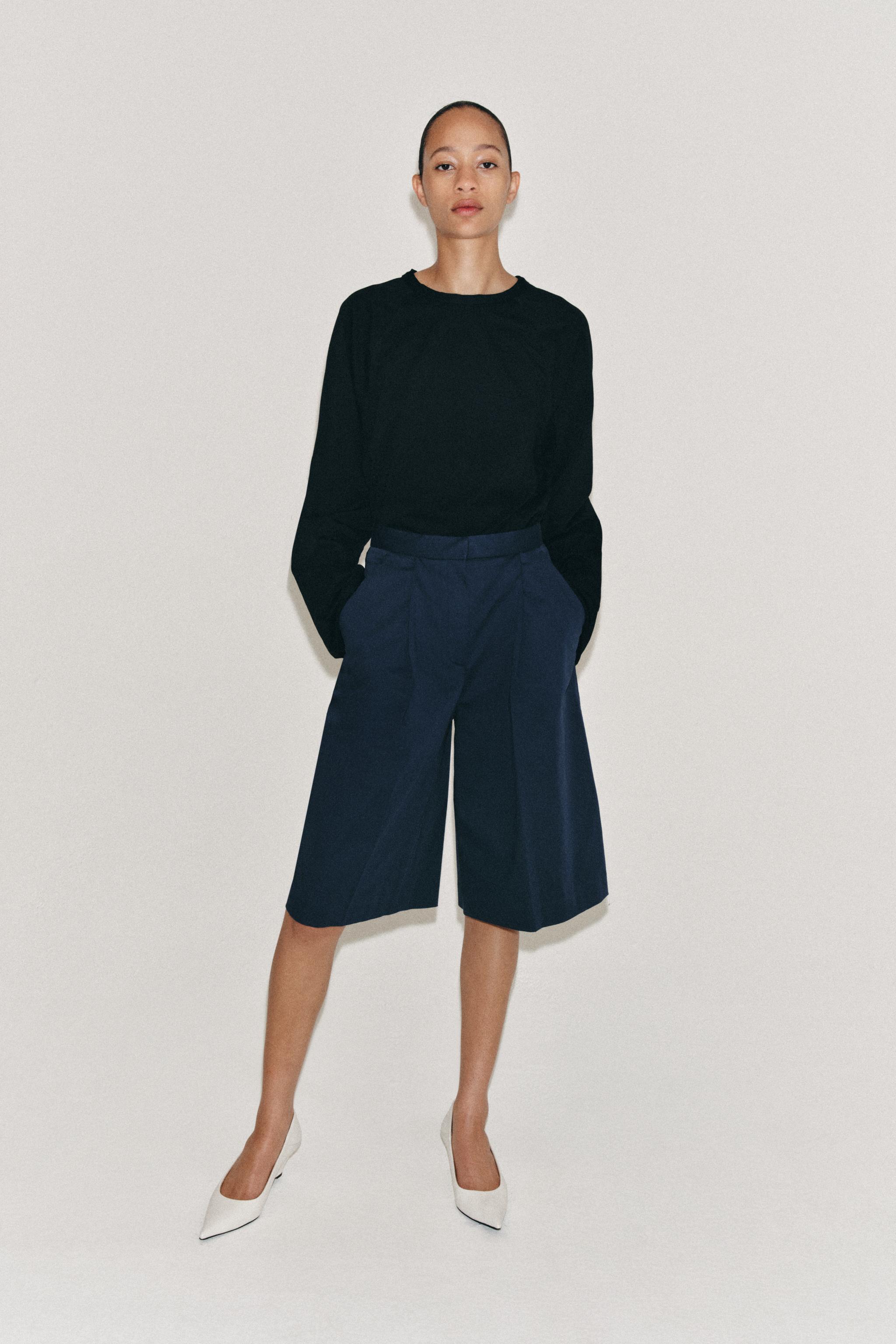 ZW COLLECTION PLEATED SHORTS - Navy blue | ZARA Canada