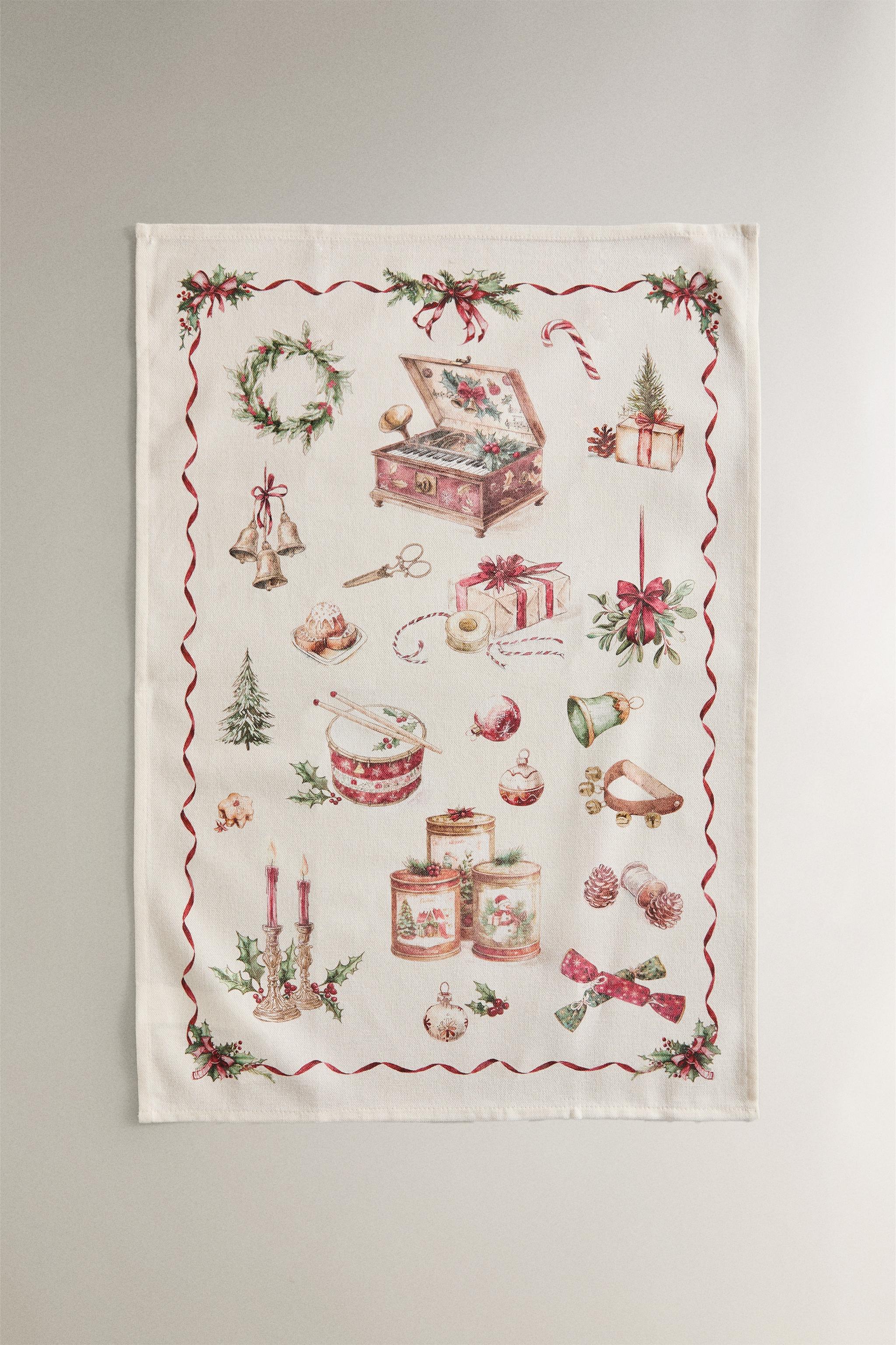 SET OF CHRISTMAS PRINT COTTON KITCHEN TOWELS (SET OF 2)