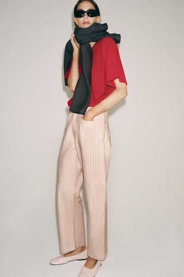 Zara ZW COLLECTION MID-RISE RELAXED STRAIGHT ANKLE JEANS - Pink