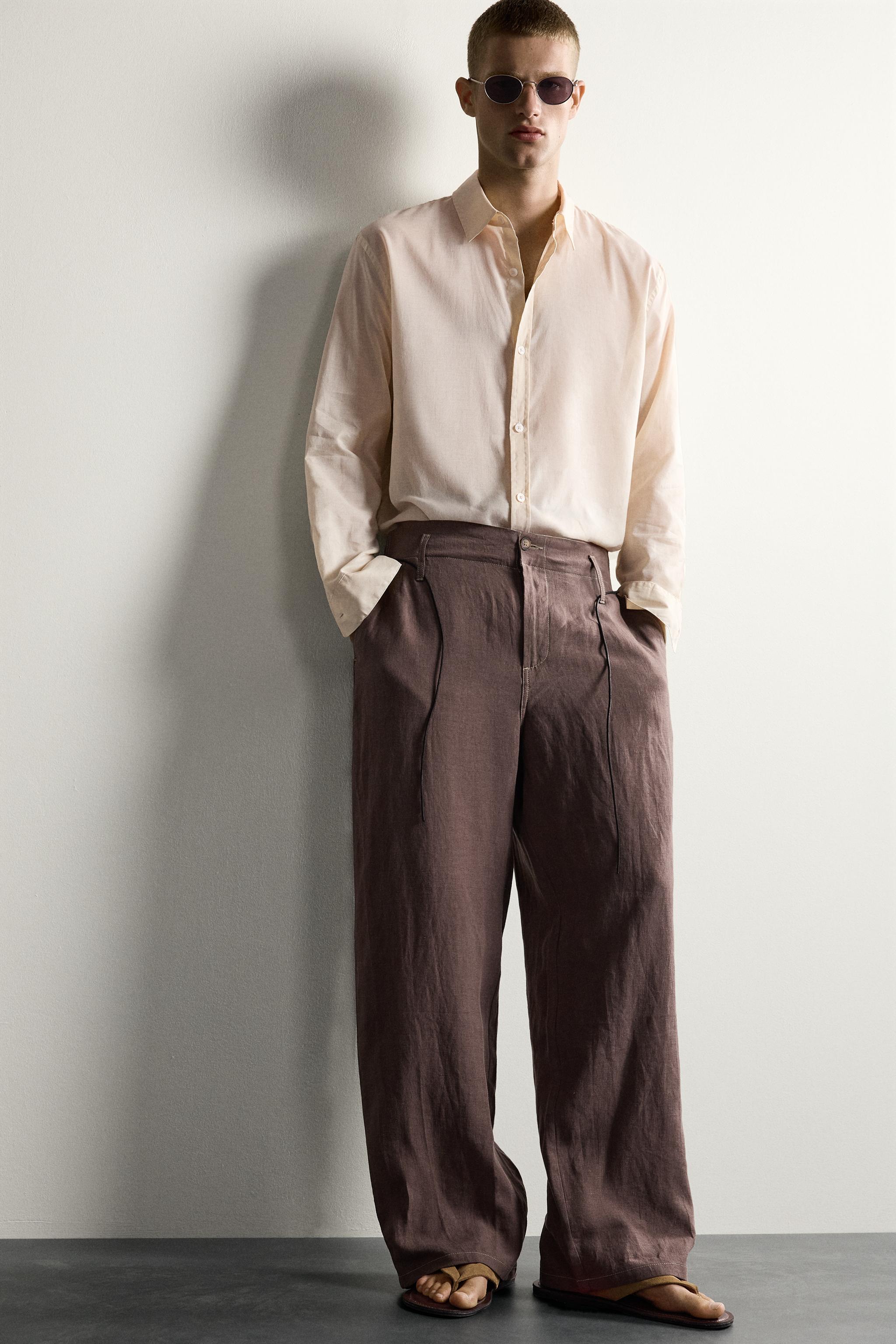 Zara %100 KETEN RELAXED FIT PANTOLON görsel 5