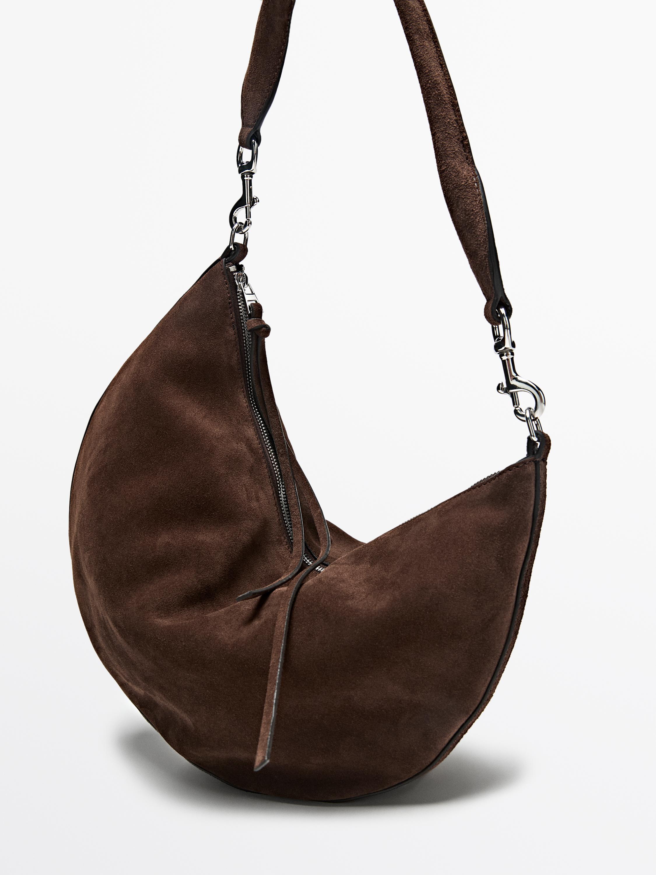 Split leather half-moon bag