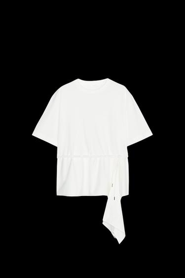 Zara MIXED POPLIN T-SHIRT - White - Image 0