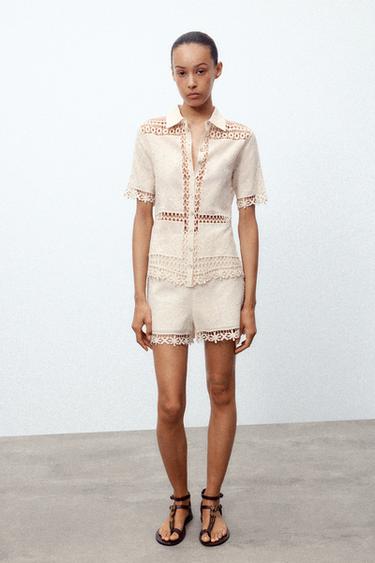 SHORT COMBINÉ CROCHET ZW COLLECTION - Écru de Zara