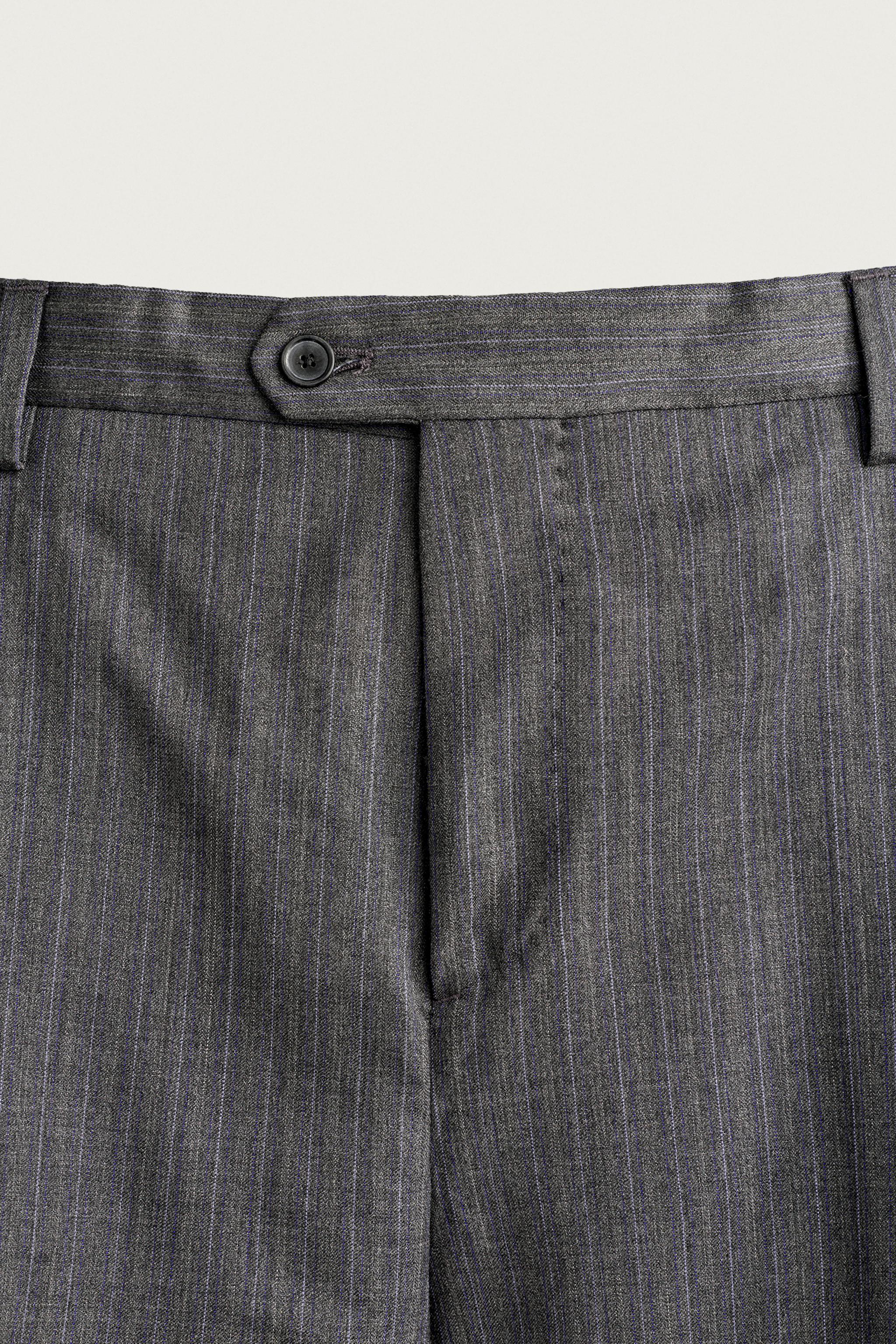 100% WOOL STRIPED REGULAR FIT SUIT PANTS
