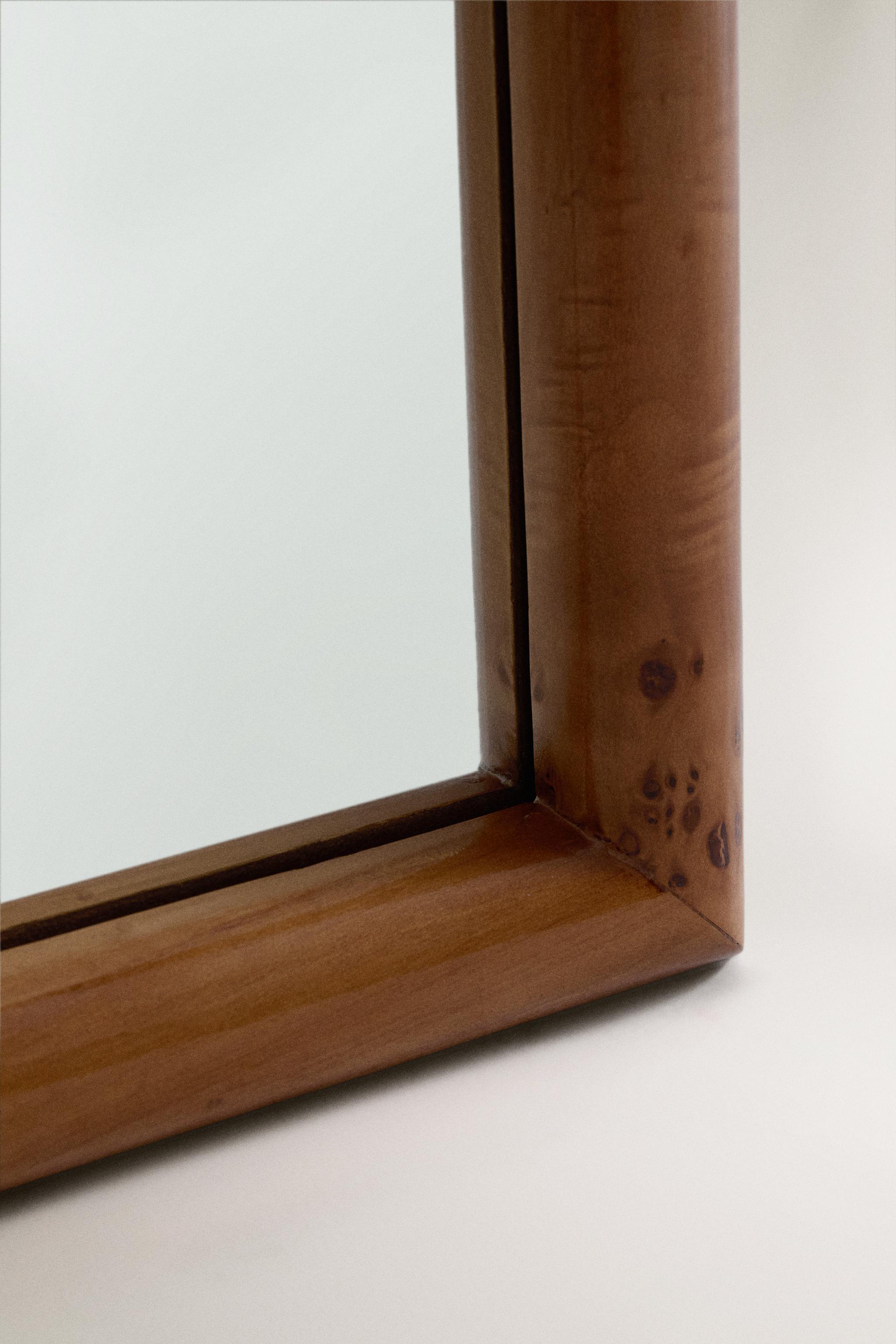 POPLAR WOOD WALL MIRROR — Brown