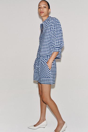 ZW COLLECTION GINGHAM SHIRT - White / Navy by Zara