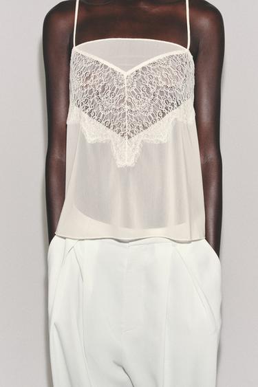 TOP ENCAJE - Blanco roto de Zara