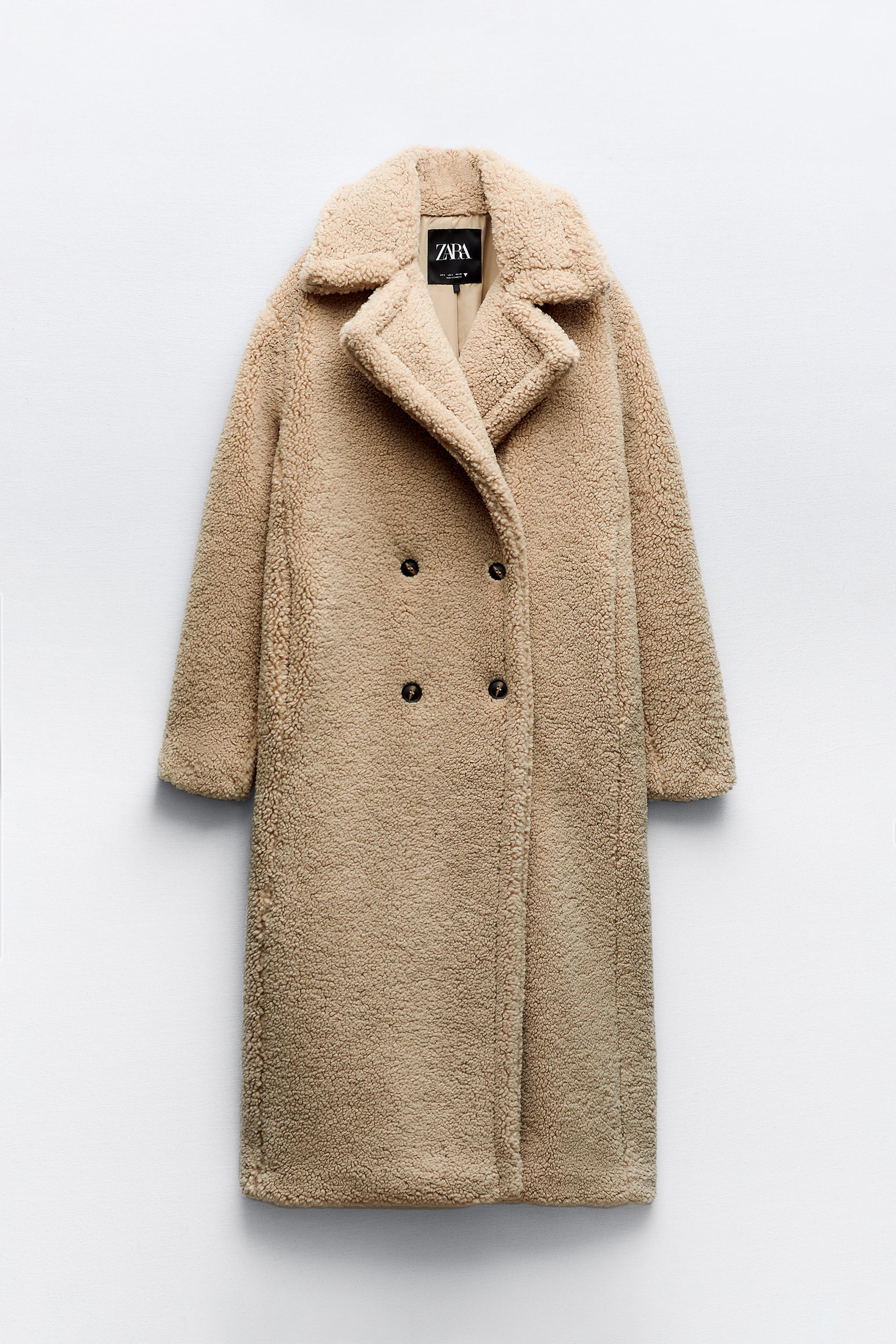 Zara shearling textured on sale coat