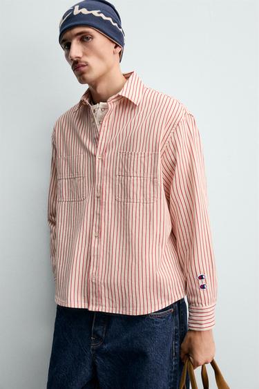 CHEMISE RAYURES ÉCUSSONS CHAMPION ® X ZARA - Blanc / Rouge de Zara - Image 4