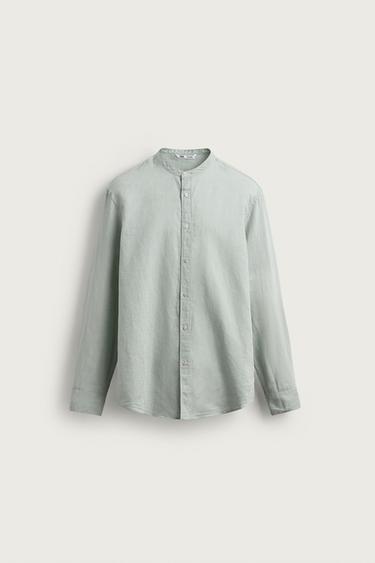 CAMISA LINO - ALGODÓN - Verde de Zara