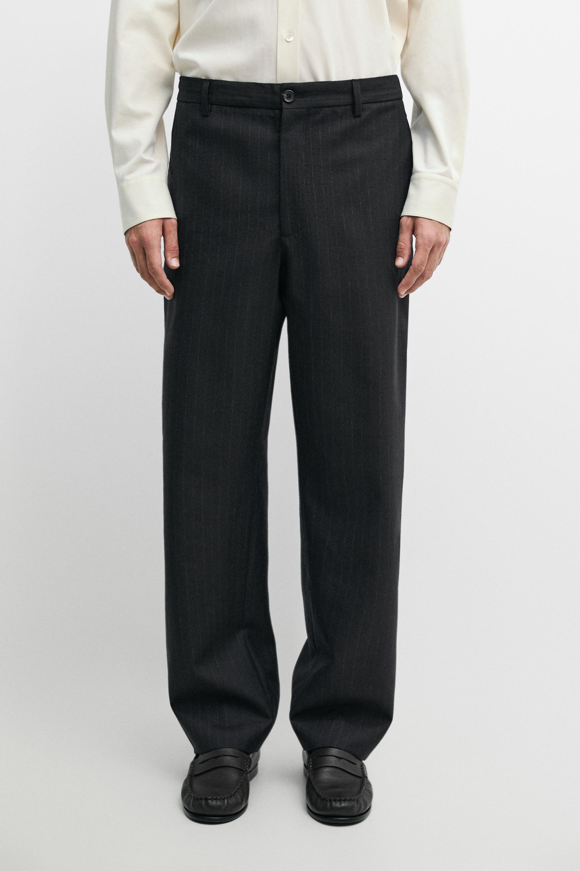 Pantalon relaxed fit à rayures 100 % laine