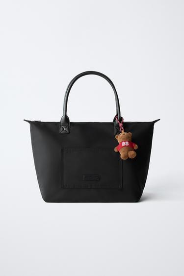 NYLON TOTE BAG WITH BEAR CHARM - Black by Zara