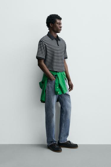 POLO REGULAR FIT JACQUARD À RAYURES - Bleu marine / Blanc de Zara - Image 3