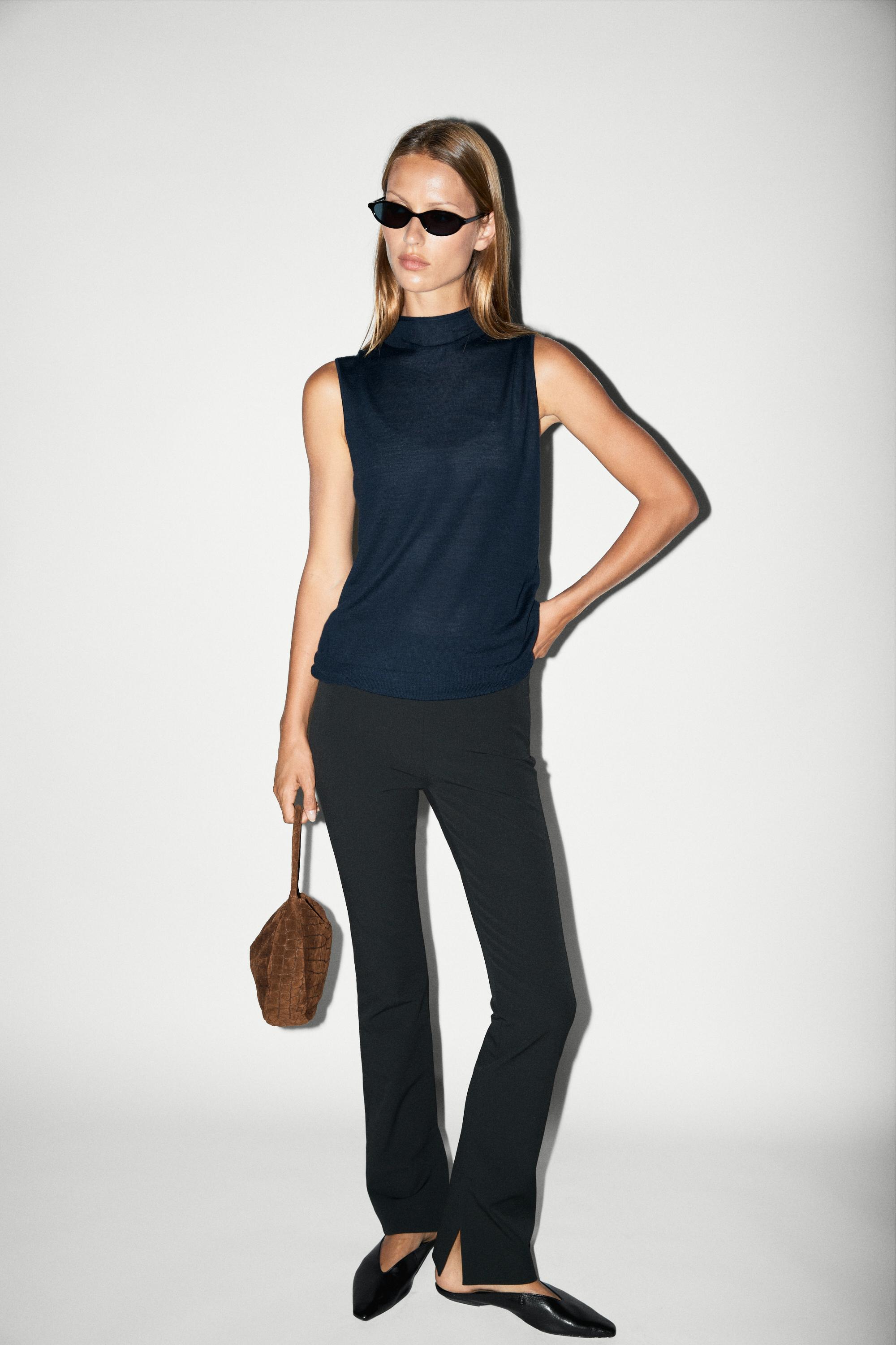 100% wool mock turtleneck knit top — Blue