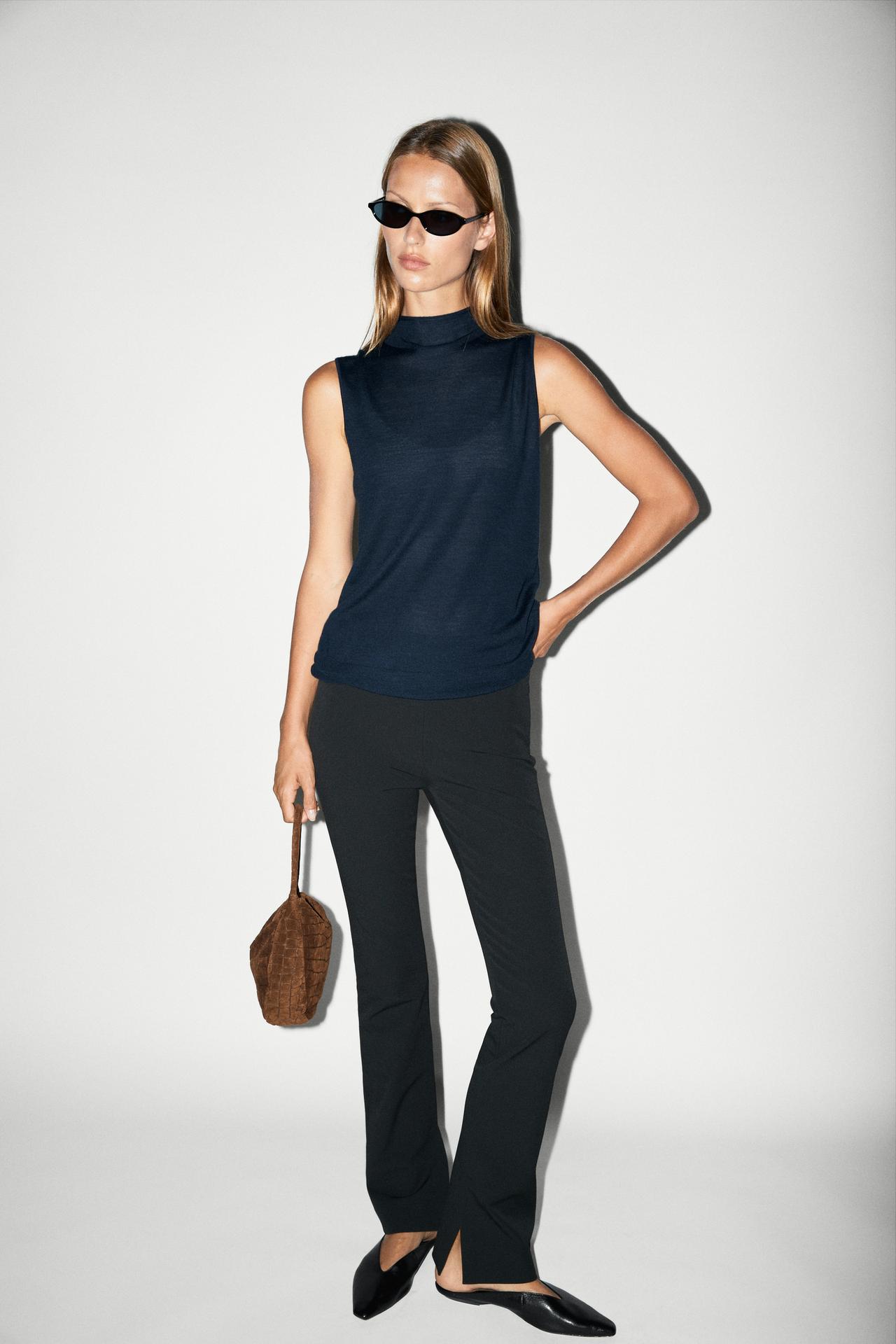 100% wool mock turtleneck knit top — Blue