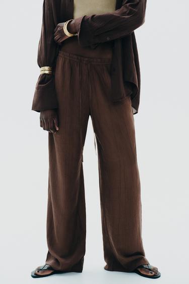 TEXTURED TROUSERS - Chocolate brown by Zara