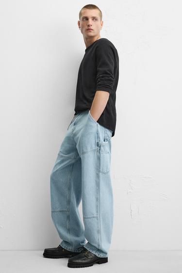 PANTALONI SLAVATI CON TASCA DA CARPENTIERE - Blu chiaro di Zara