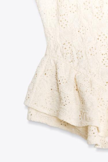 EMBROIDERED PEPLUM TOP - Ecru by Zara - Image 5