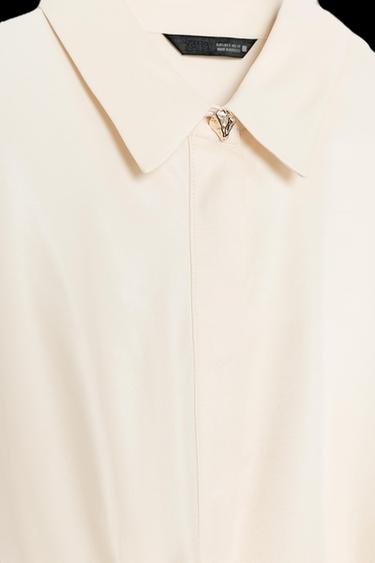 Zara SATIN EFFECT WRAP SHIRT - Ecru
