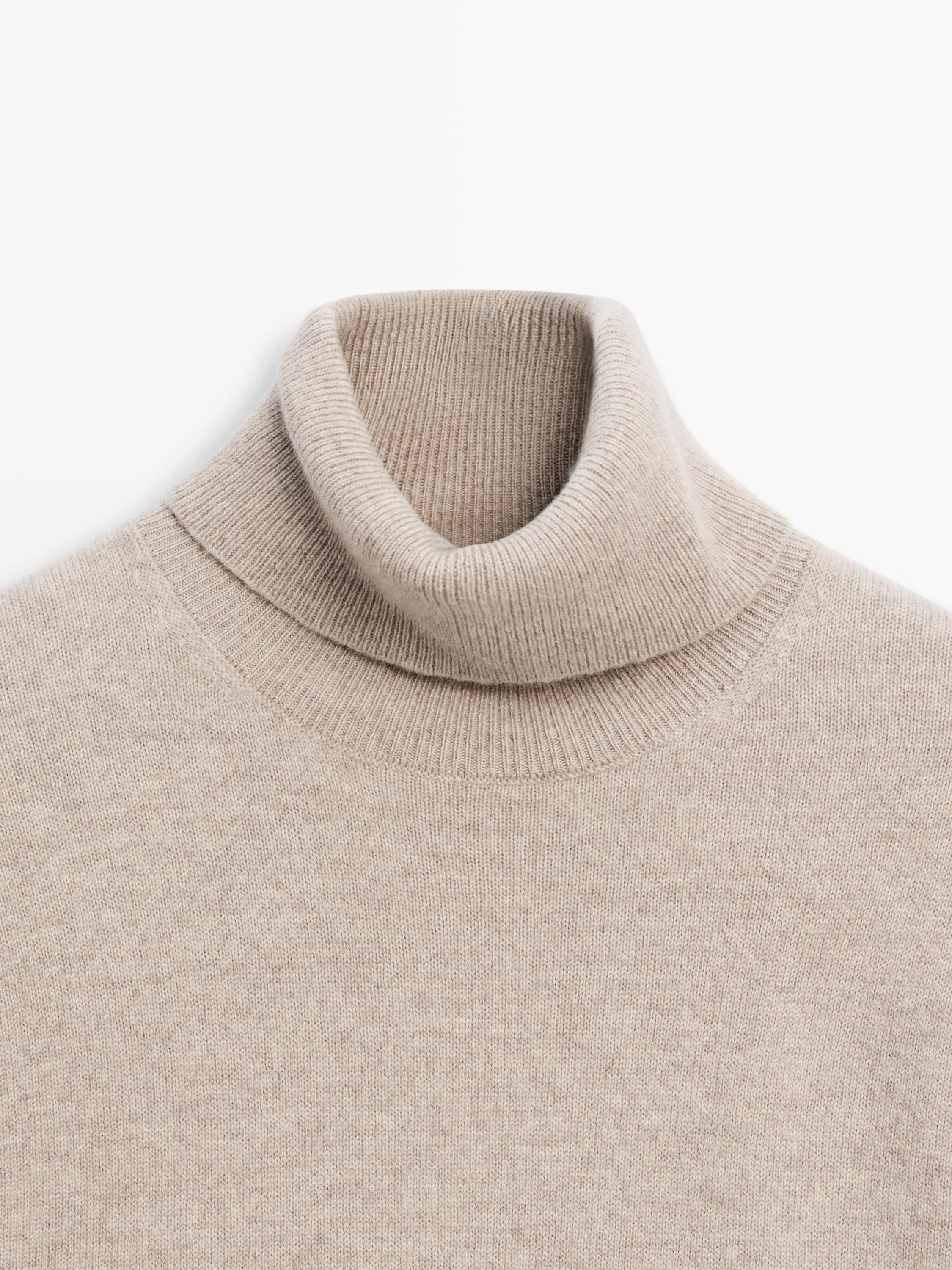 Wool blend knit sweater with high neck