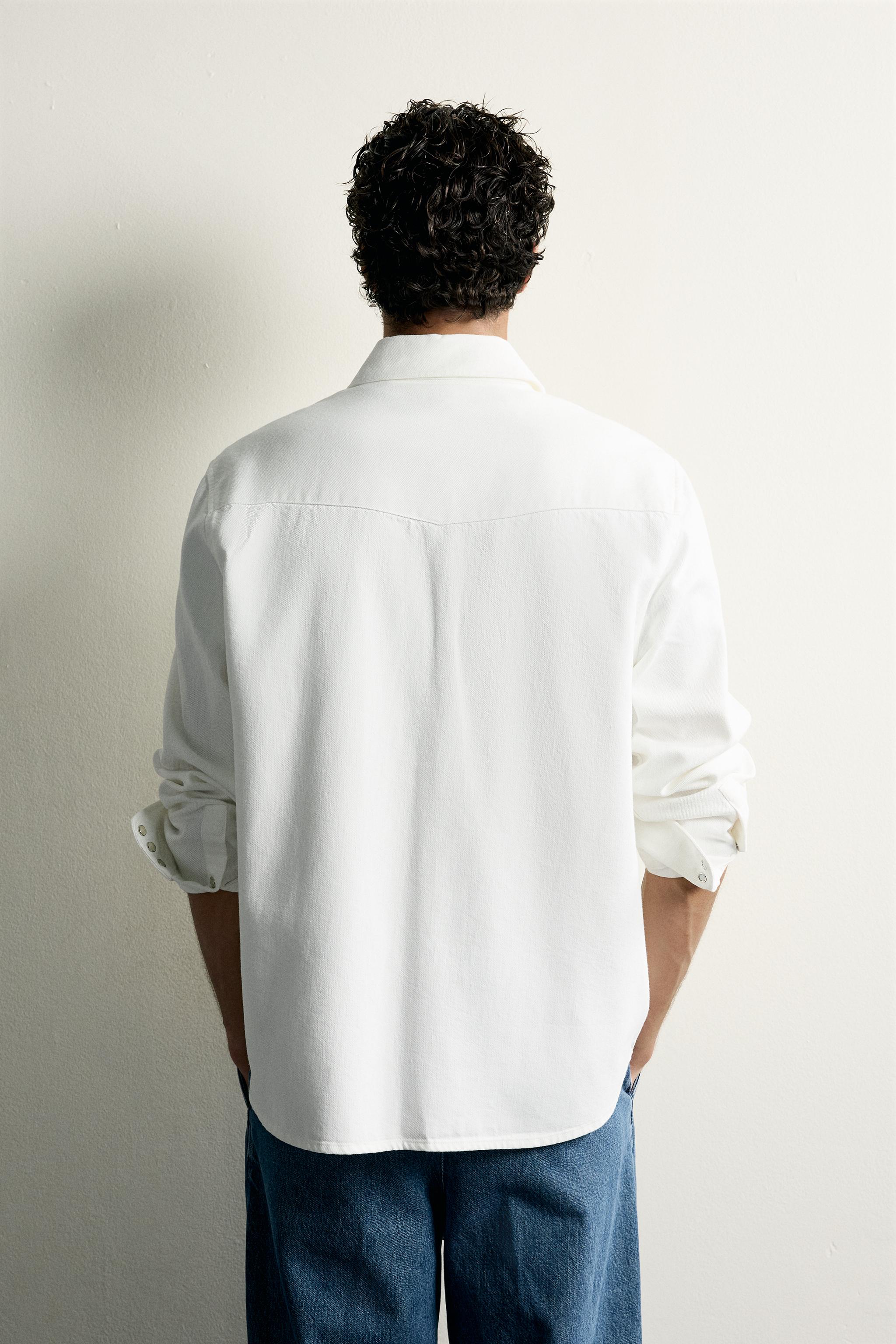 Мужские рубашки Zara COTTON-LYOCELL REGULAR FIT WESTERN SHIRT — фото 3